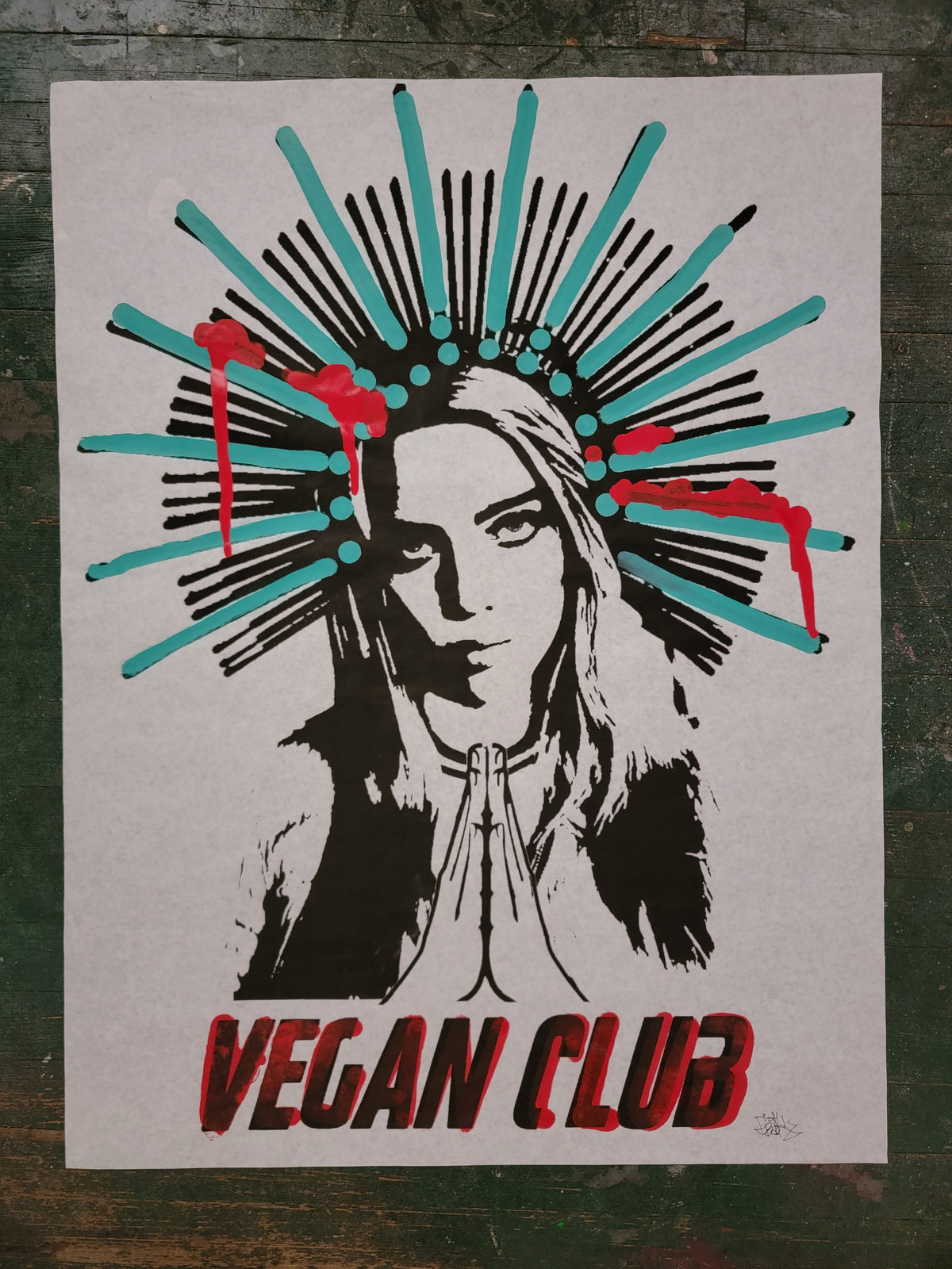 Original Newsprint Poster Halo Billie Eilish Vegan Club collab with @_ebik_fgs_fh_ - Design 2