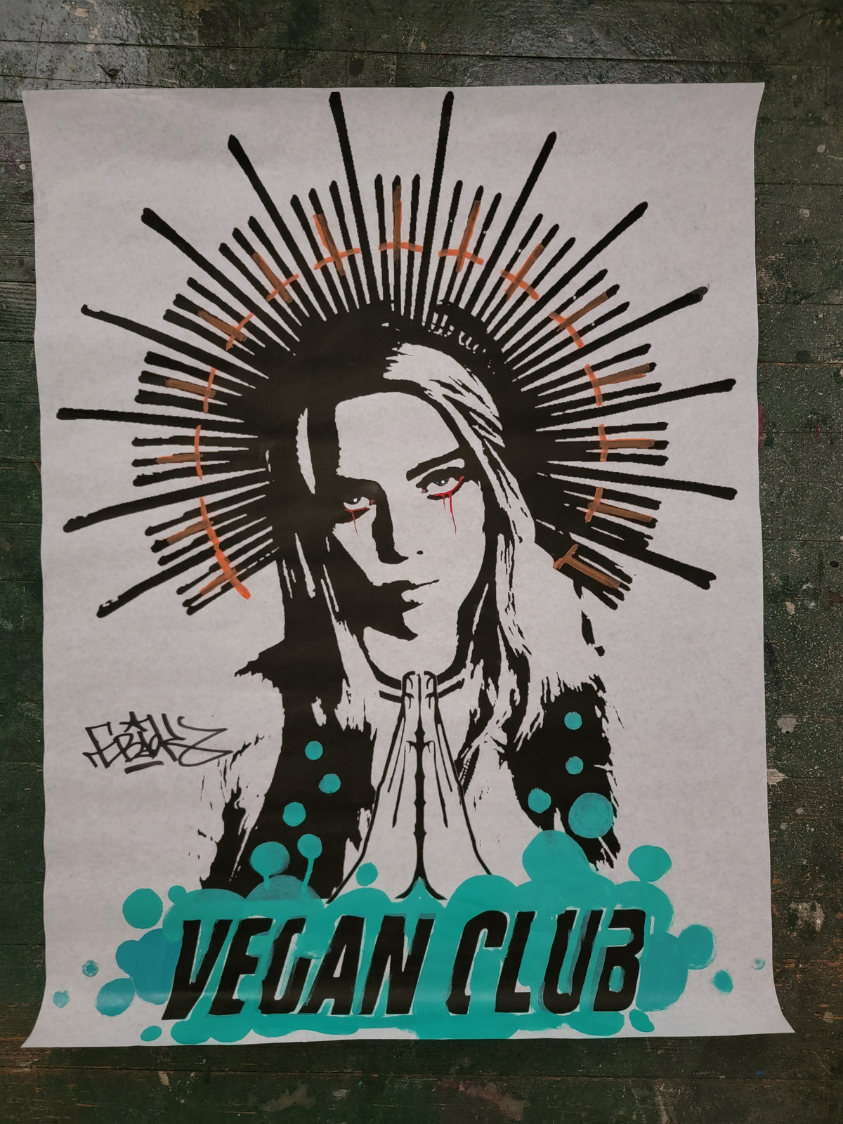 Original Newsprint Poster Halo Billie Eilish Vegan Club collab with @_ebik_fgs_fh_ - Design 3