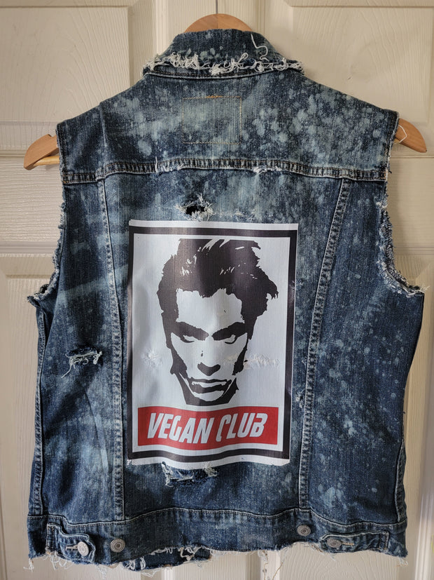 SOLD - One of a Kind Upcycled Vegan Club Men's Sleveless Jean Jacket feat River Phoenix