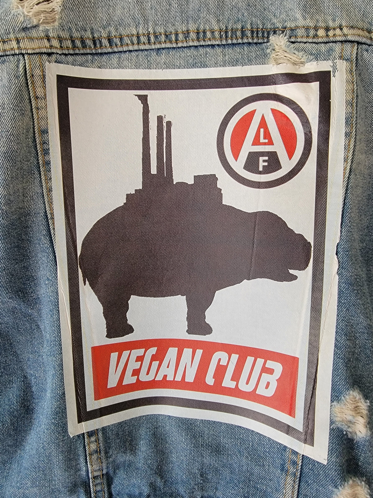 SOLD OUT - One of a Kind Upcycled Club Jean Jacket feat Okja & ALF in color