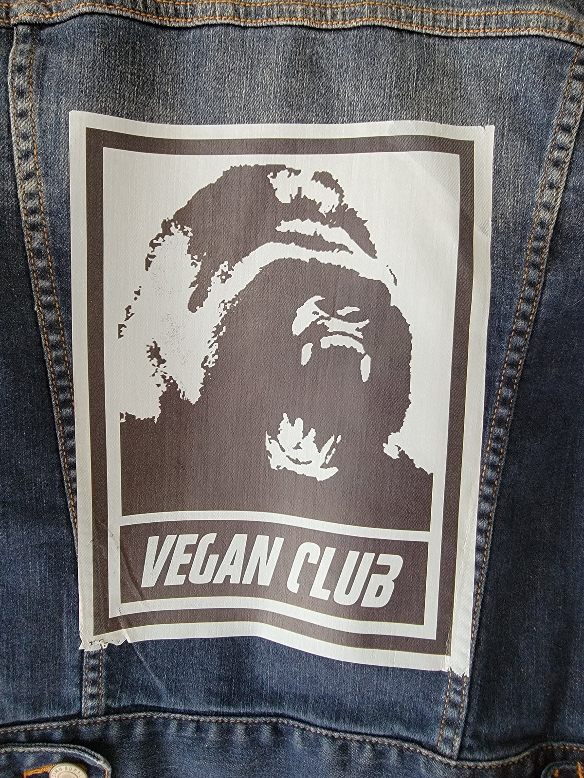 One of a Kind Upcycled Club Jean Jacket feat a Gorilla