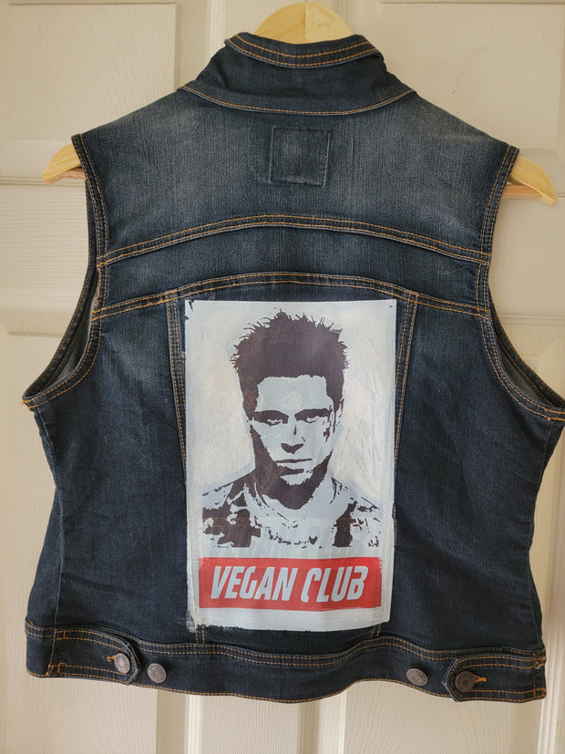 SOLD OUT - One of a Kind Upcycled Club No Sleeve Jean Jacket feat Brad Pitt in color