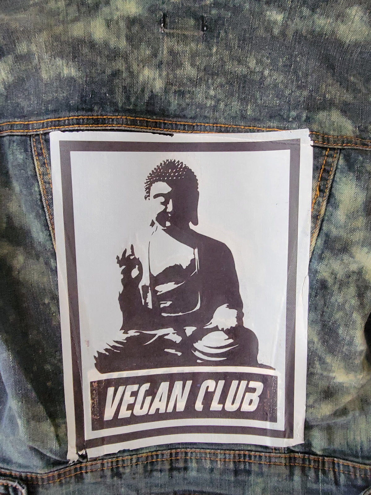 One of a Kind Upcycled Club Jean Jacket feat Buddha - SOLD