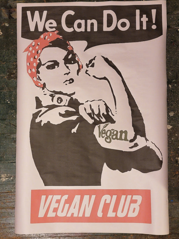 Rosie the Riveter Mother's Go Vegan Art in Color NewsPrint Poster