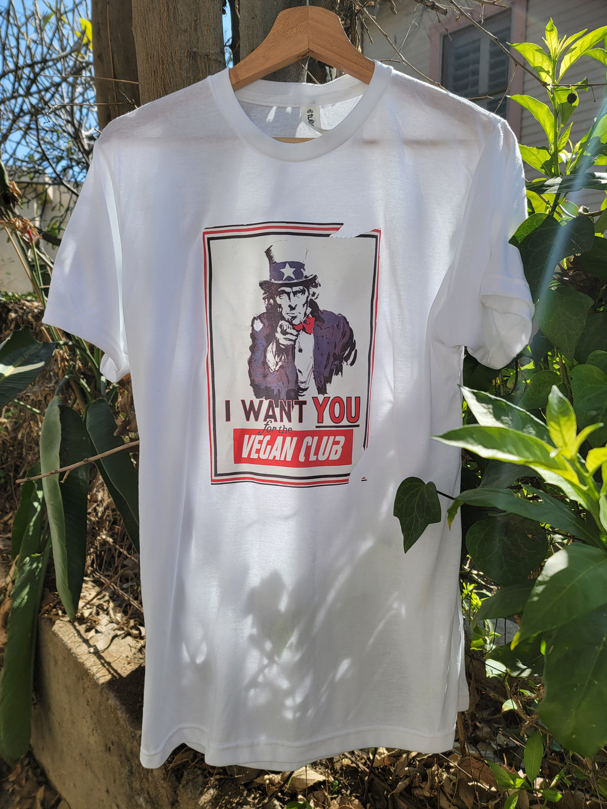 SOLD OUT - Uncle Sam I want you for the Vegan Club Art in front Color T-shirt