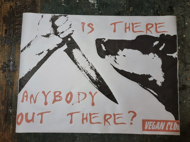 NewsPrint Poster Hell ain't Vegan with Hand of Devil and Cow - Is there Anybody out there?