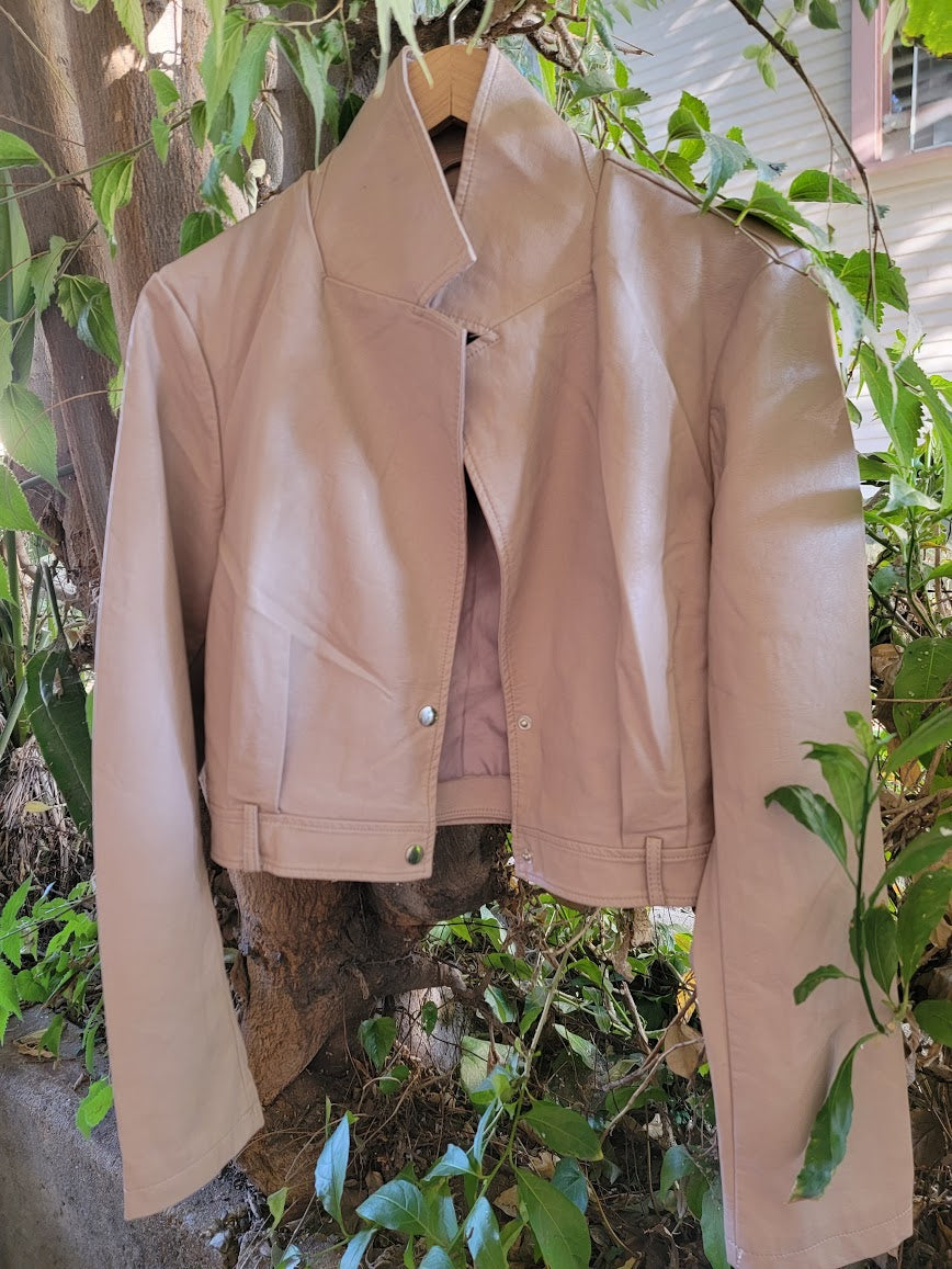 SOLD OUT - Short Waist Beige Pink Faux Leather Jacket Vegan Club with different designs