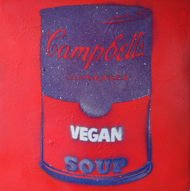 Vegan Soup Red, Purple & White Graffiti on Wood and Resin 12x12