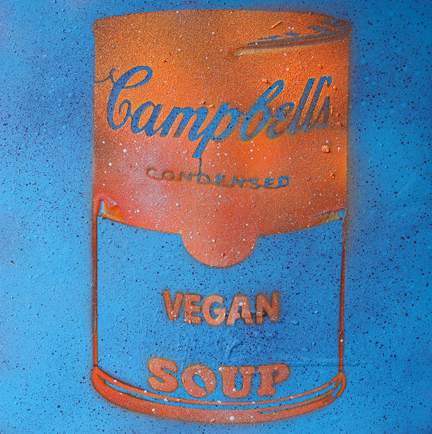 Vegan Soup Blue & Orange Graffiti on Wood and Resin 12x12