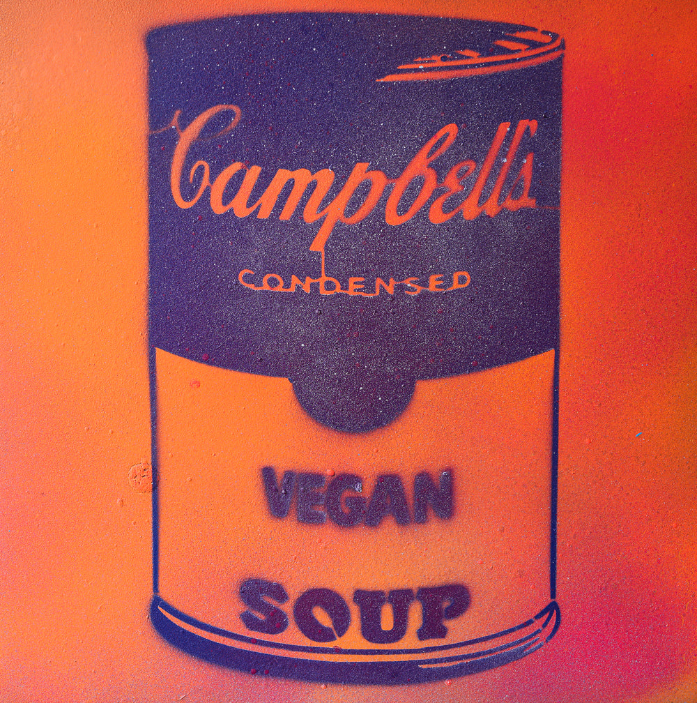 Vegan Soup Gradient Orange & Purple Graffiti on Wood and Resin 12x12