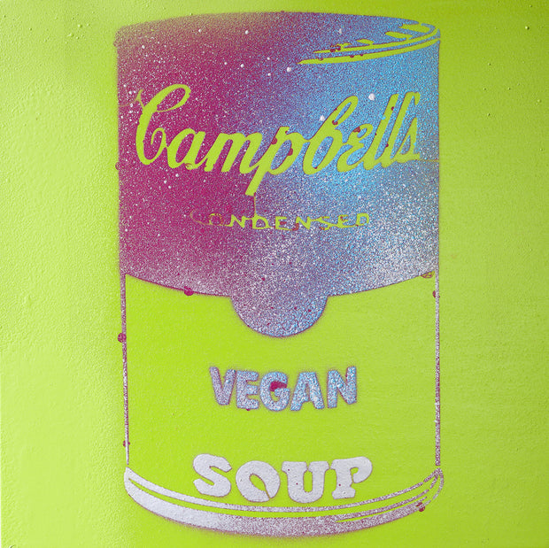 Vegan Soup Green, Purple & Blue Graffiti on Wood and Resin 8x8
