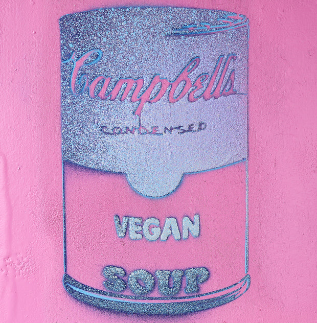 Vegan Soup Pink & Light Gradient Blue Graffiti on Wood and Resin 6x6