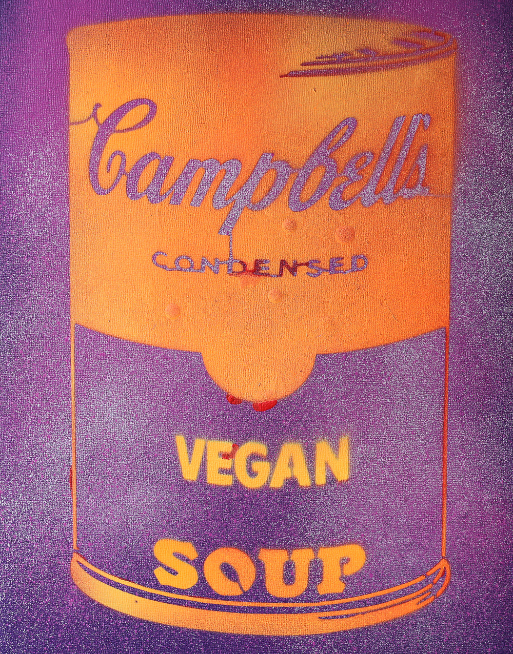 Vegan Soup Purple & Orange Graffiti on Wood and Resin 14x11