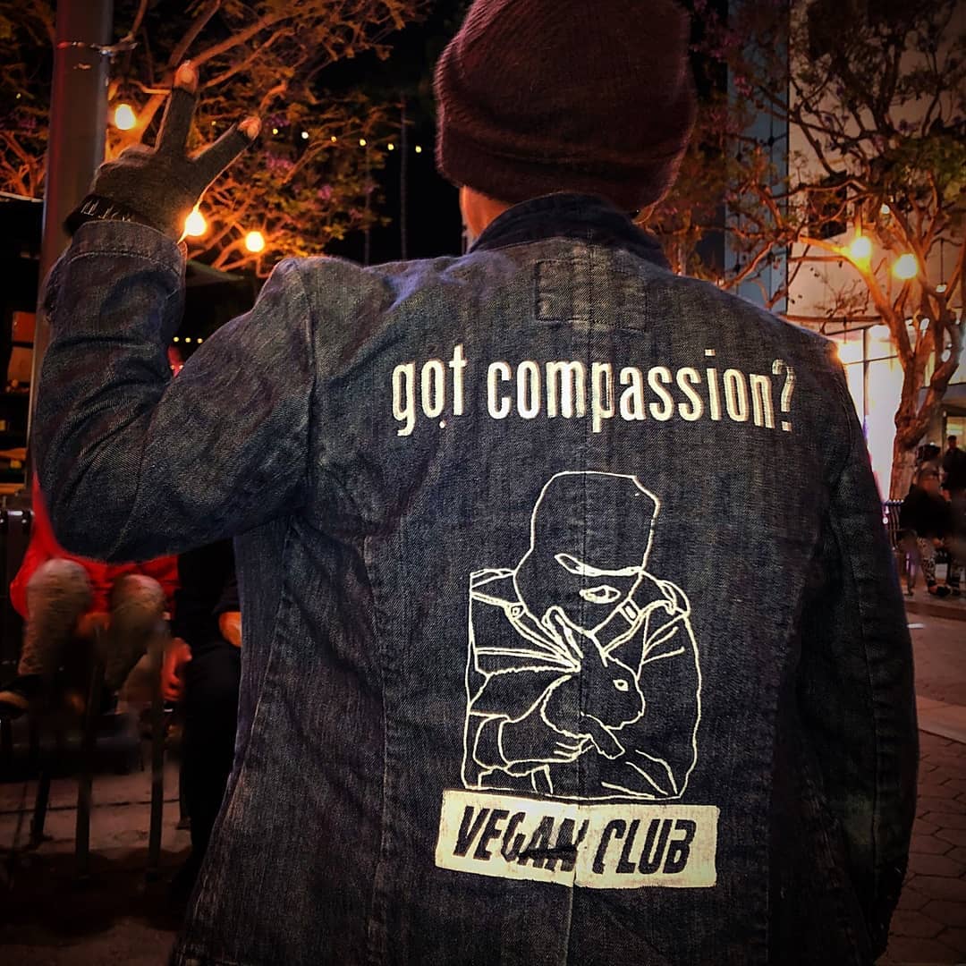 SOLD - Upcycled Jean Jacket "Got Compassion"