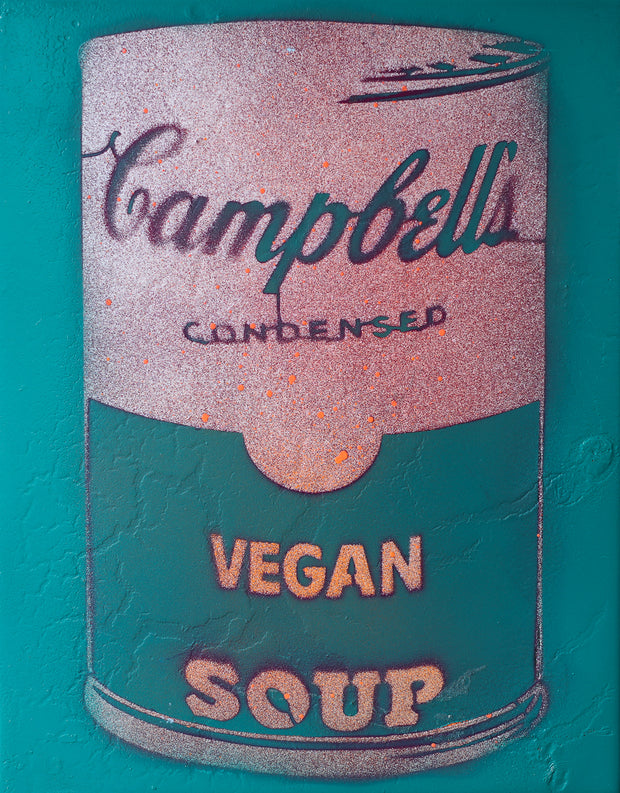 Vegan Soup Turquoise, Rose & Peach Graffiti on Wood and Resin 14x11