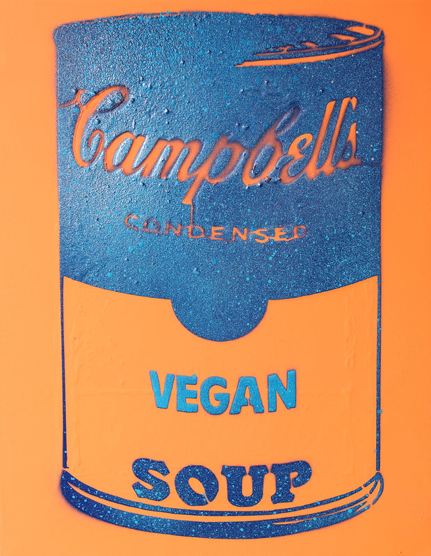 Vegan Soup Neon Orange & Blue Graffiti on Wood and Resin 14x11