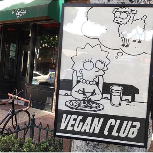Framed Street Art NewsPrint Poster 24x36 Vegan Club featuring Liza Simpson Simpsons signed by LeFou