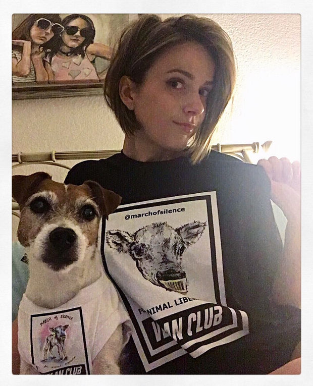 SOLD OUT - Organic Made in USA T-shirt "Vegan Club" featuring a Cow designed by Lindsay Leigh Lewis