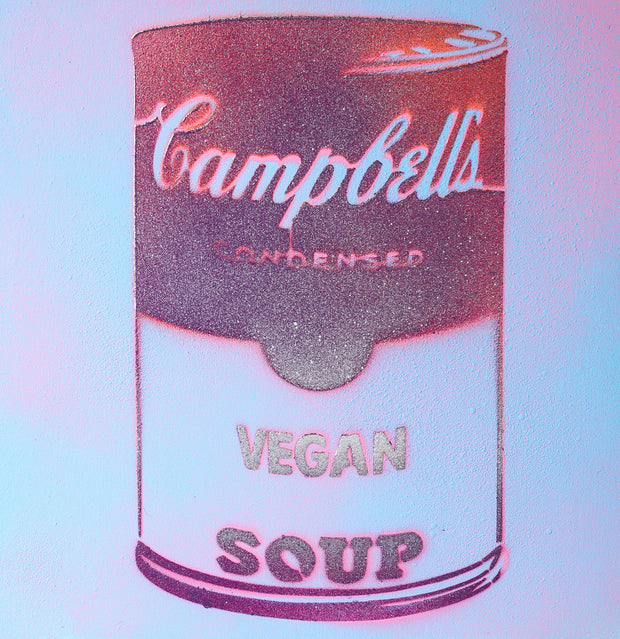 Vegan Soup Blue, Purple & Red Graffiti on Wood and Resin 8x8