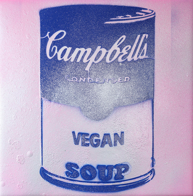 Vegan Soup Pink & Blue Graffiti on Wood and Resin 8x8