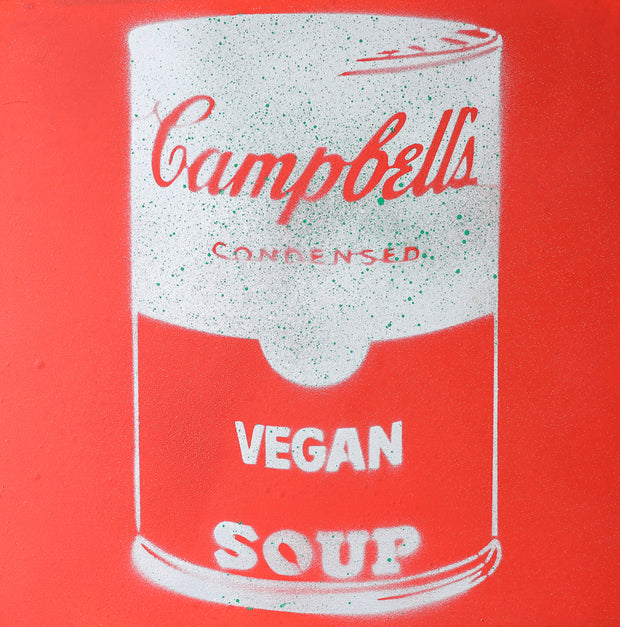 Vegan Soup Red & White Graffiti on Wood and Resin 8x8