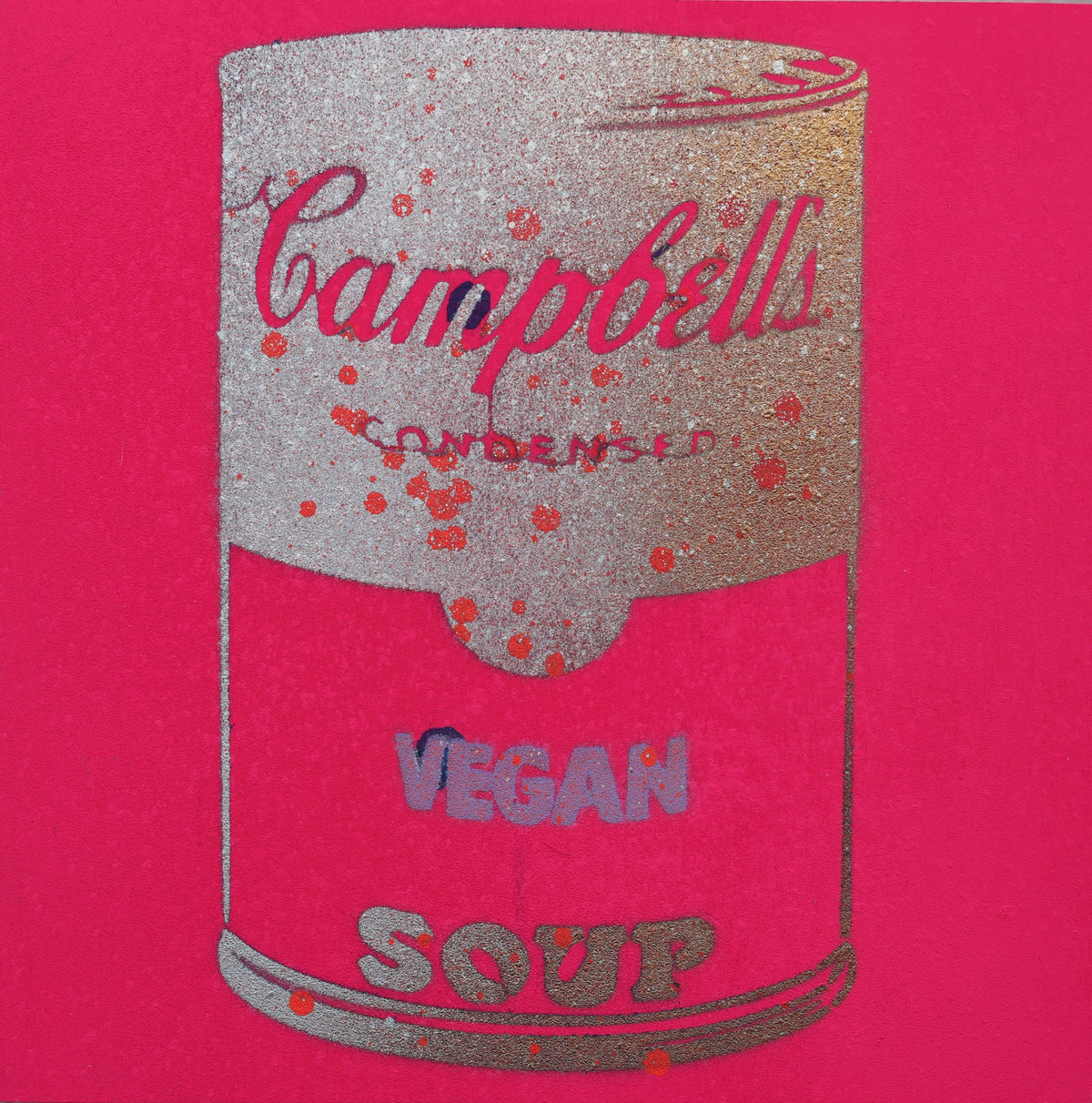 Vegan Soup Pink & Silver Graffiti on Wood and Resin 8x8