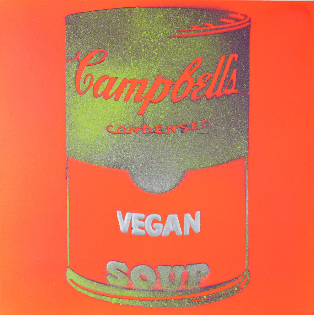 Vegan Soup Orange, Gold & Silver Graffiti on Wood and Resin 8x8