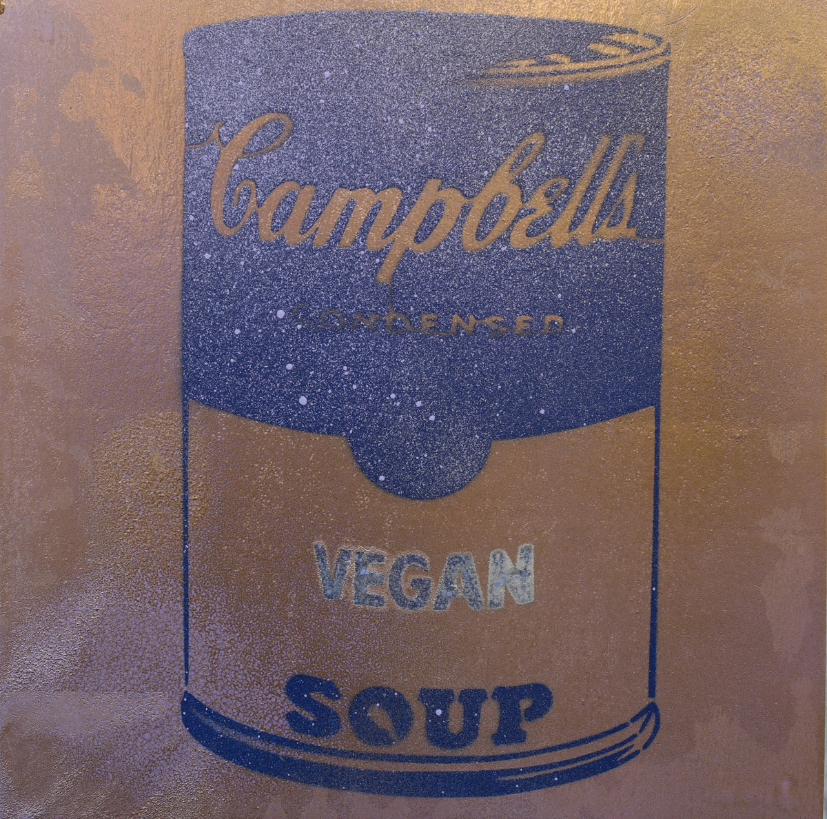 Vegan Soup Blue & Metal Graffiti on Wood and Resin 8x8