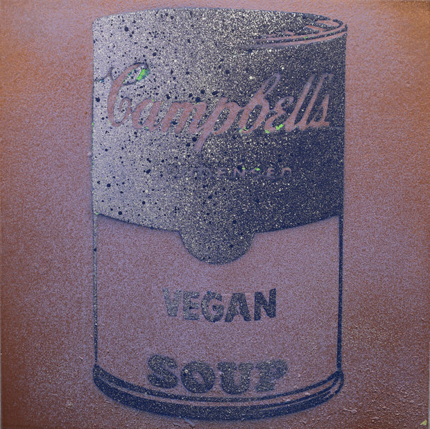 Vegan Soup Dark Blue & Metal Graffiti on Wood and Resin 8x8