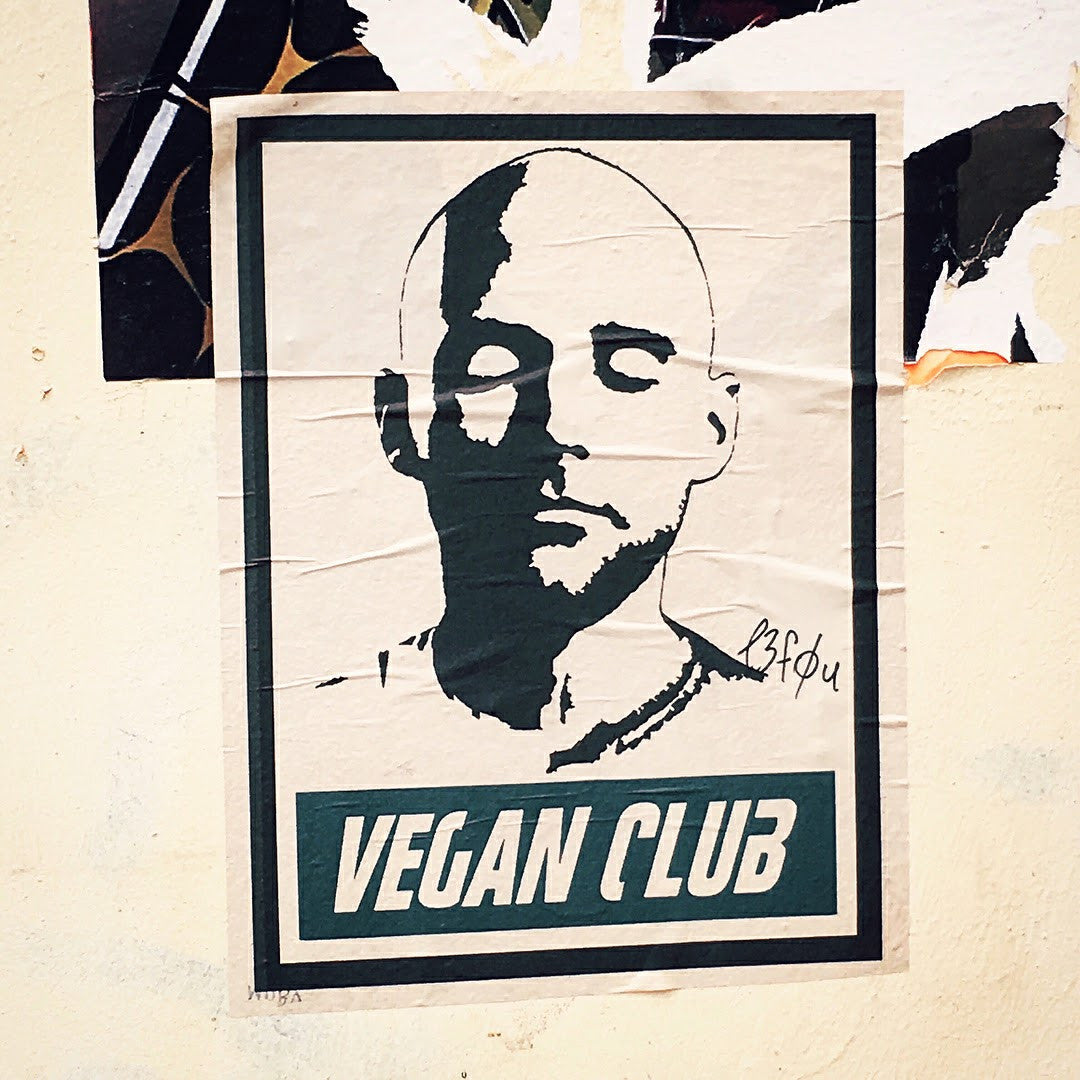 Street Art NewsPrint Poster Vegan Club featuring Moby art by LeFou