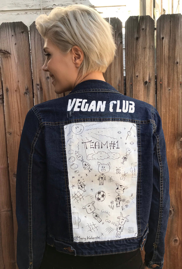 One of a Kind Upcycled Jean Jacket "Team #1"