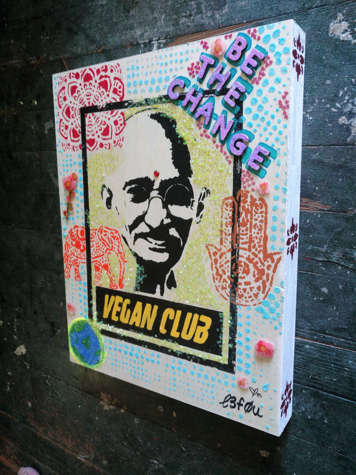 11x14 Original Artwork Collab w @cindyspursuit "Vegan Club" feat Gandhi
