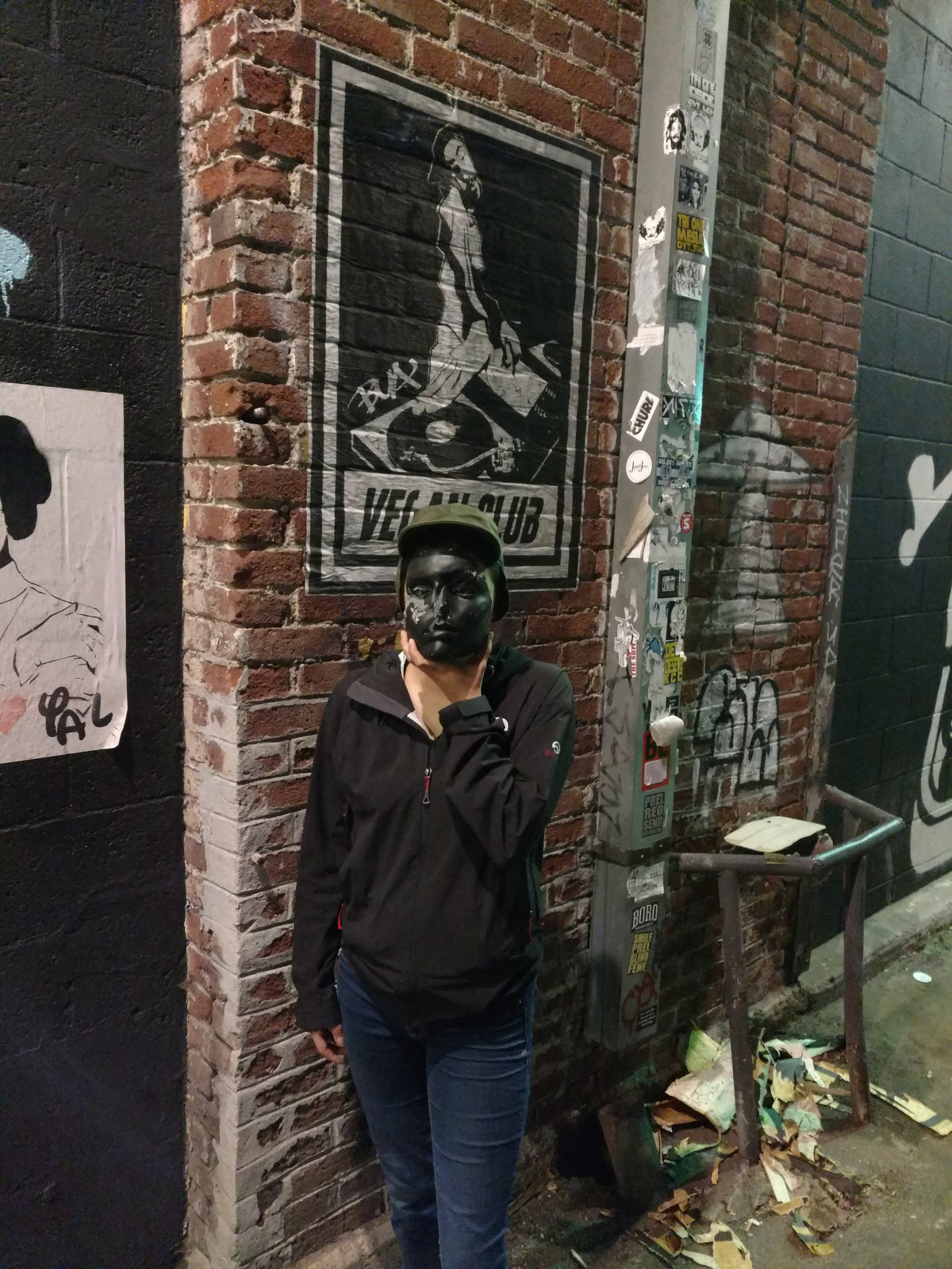 Street Art NewsPrint Poster Vegan Club DJ by Bua collab w L3f0u - model @taylorlardas pic @chefitophoto