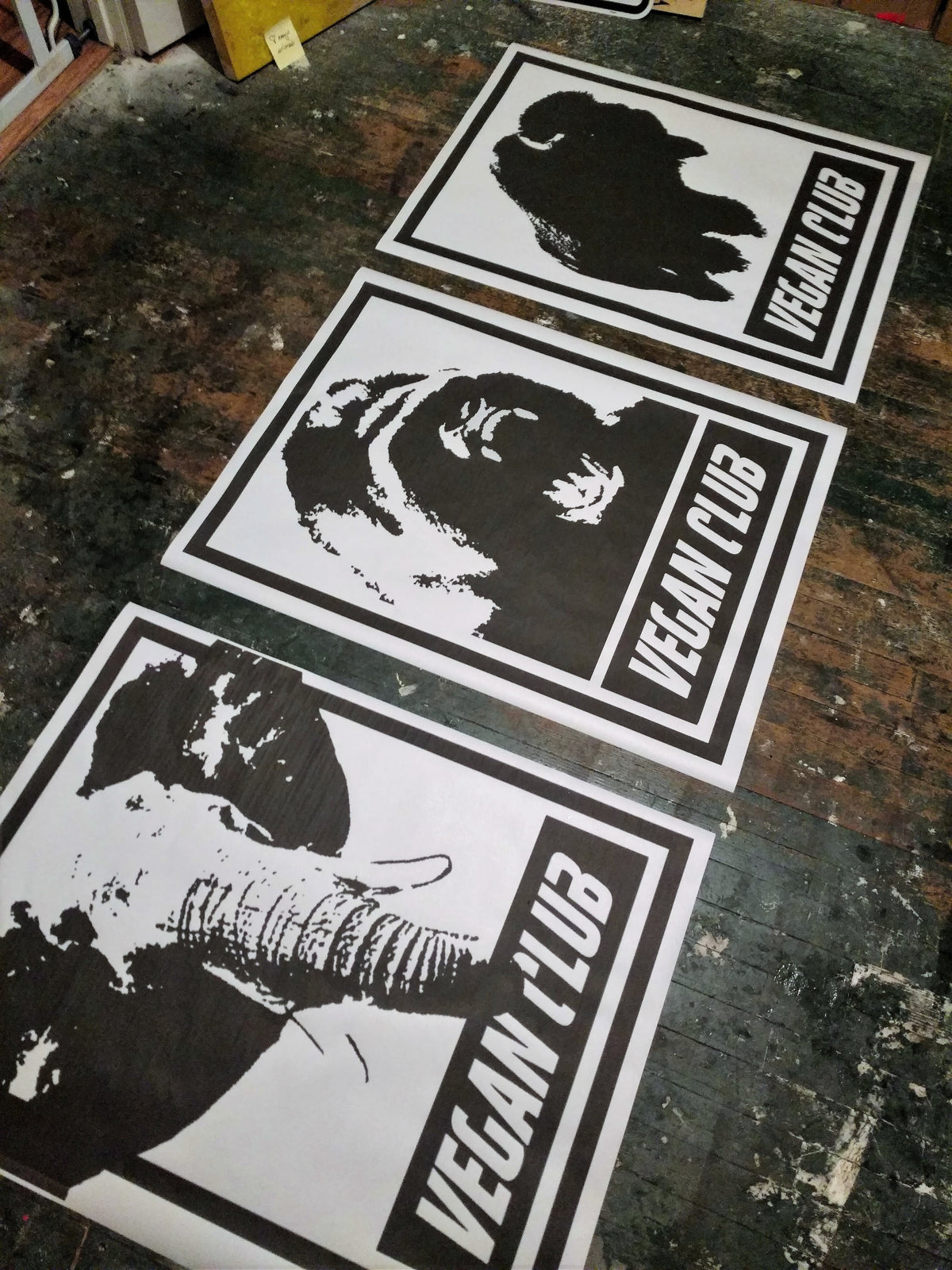 Street Art NewsPrint Poster Vegan Club featuring an Elephant signed L3F0u