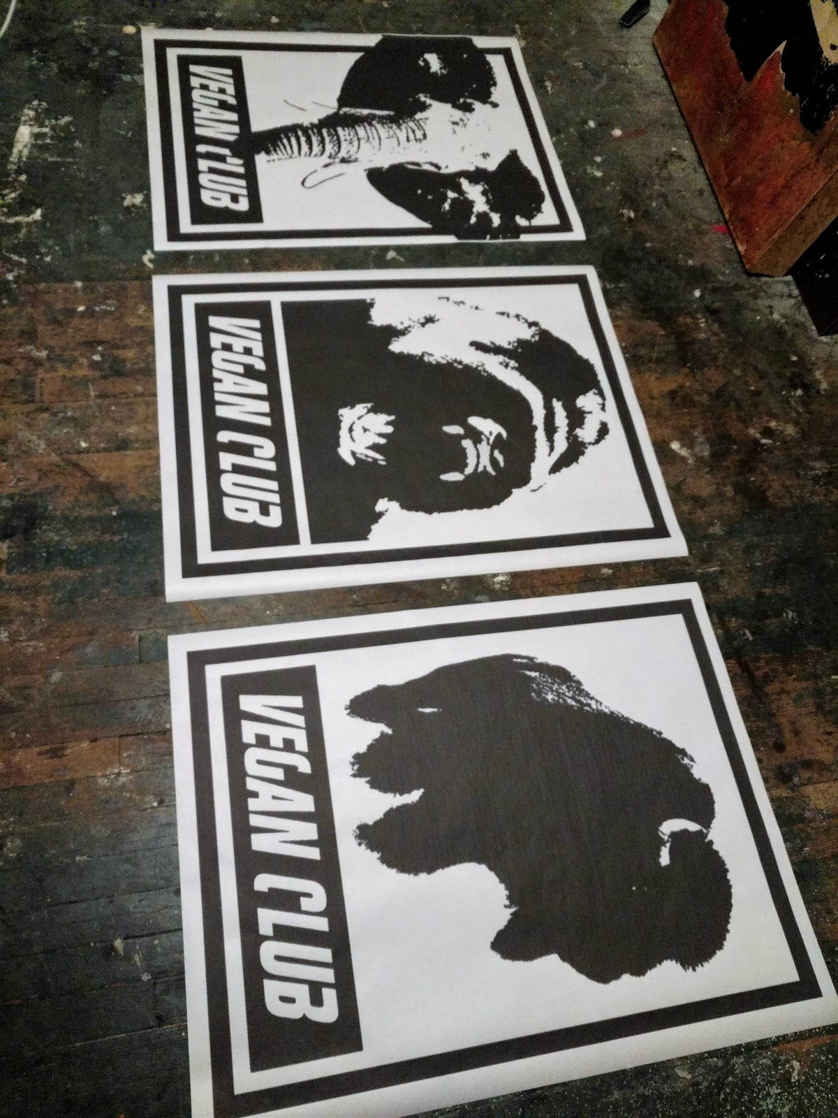 Street Art NewsPrint Poster Vegan Club featuring a Bison Buffalo signed L3F0u
