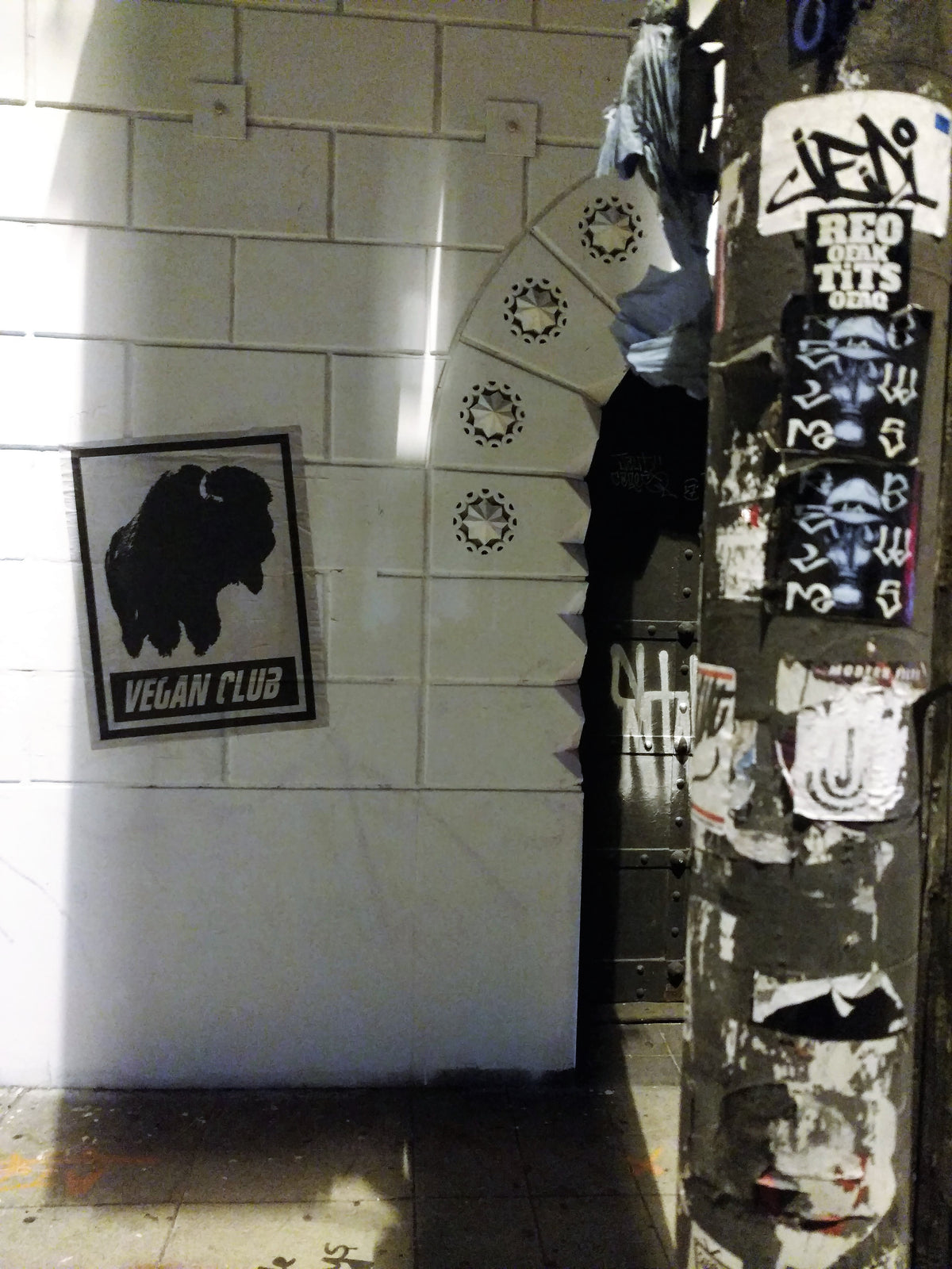 Street Art NewsPrint Poster Vegan Club featuring a Bison Buffalo signed L3F0u
