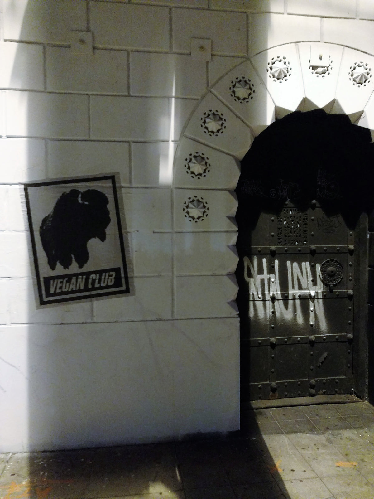 Street Art NewsPrint Poster Vegan Club featuring a Bison Buffalo signed L3F0u