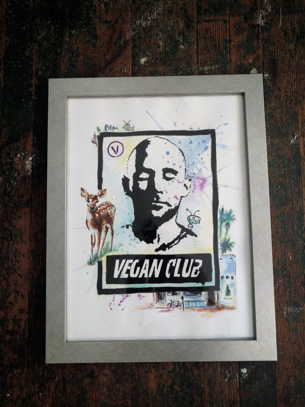 DONATED LITTLE PINE - 12x15 One of Kind Original Collab Artwork "Vegan Club" featuring Moby Signed @lindsayleigh1111 & "L3f0u" - Acrylic on paper