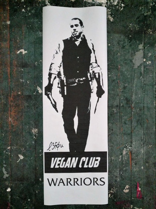 Limited Street Art NewsPrint Poster Vegan Club Warriors feat an activist like James Aspey, Shaun Monson, ... signed L3F0u - frame optional
