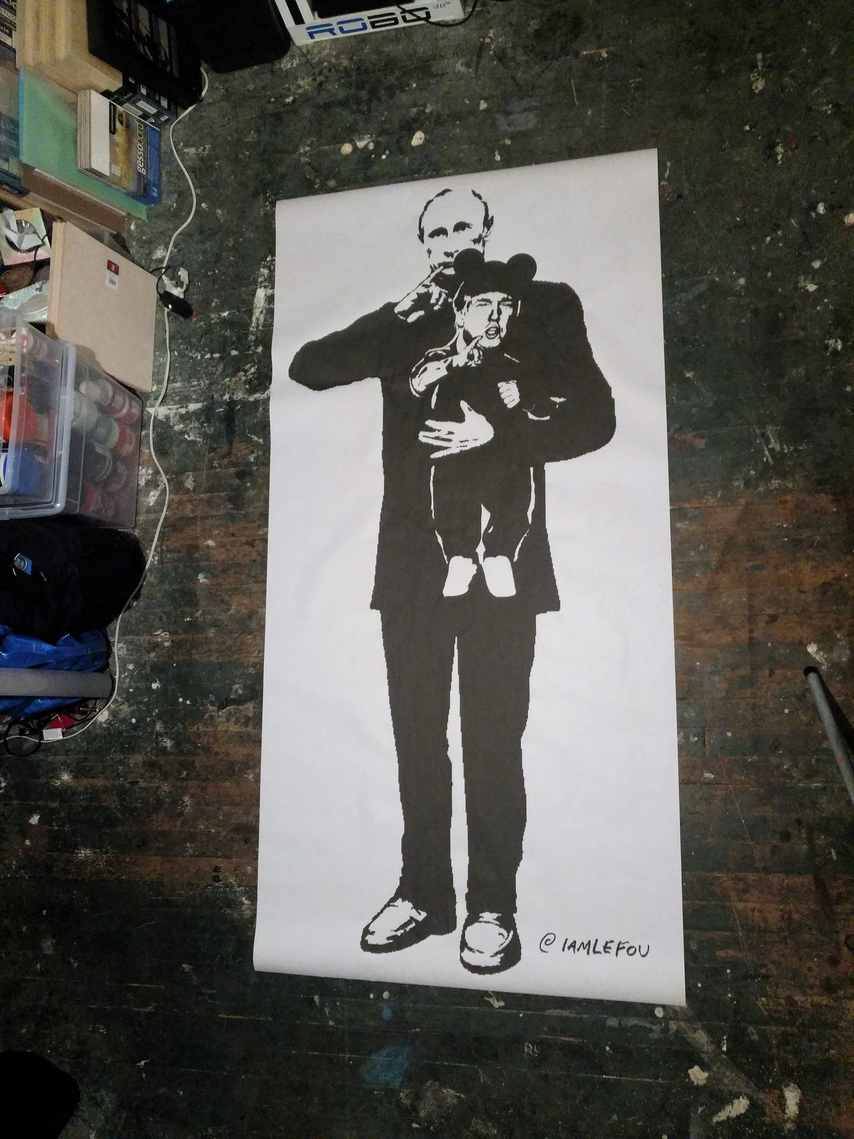 Street Art NewsPrint Poster Trump featuring Vladimir Putin a la "Mini Me" Signed Le Fou