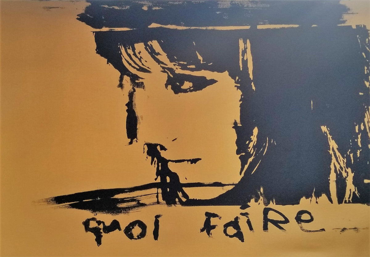 Original Artwork "Quoi Faire" (What to Do") by Godard feat. Anna Karina on gold color canvas - Politically Incorrect
