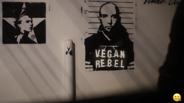Limited Edition Street Art NewsPrint Poster Vegan Rebel mug shot featuring Moby