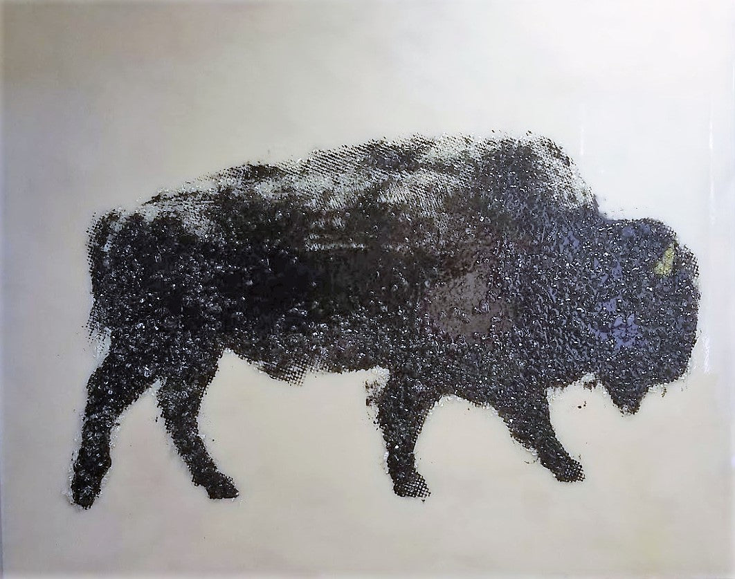 ORIGINAL SOLD (Ltd. Prints Available) - 60x48 Original Artwork Buffalo / Bison with Golden Horns with cracked glass