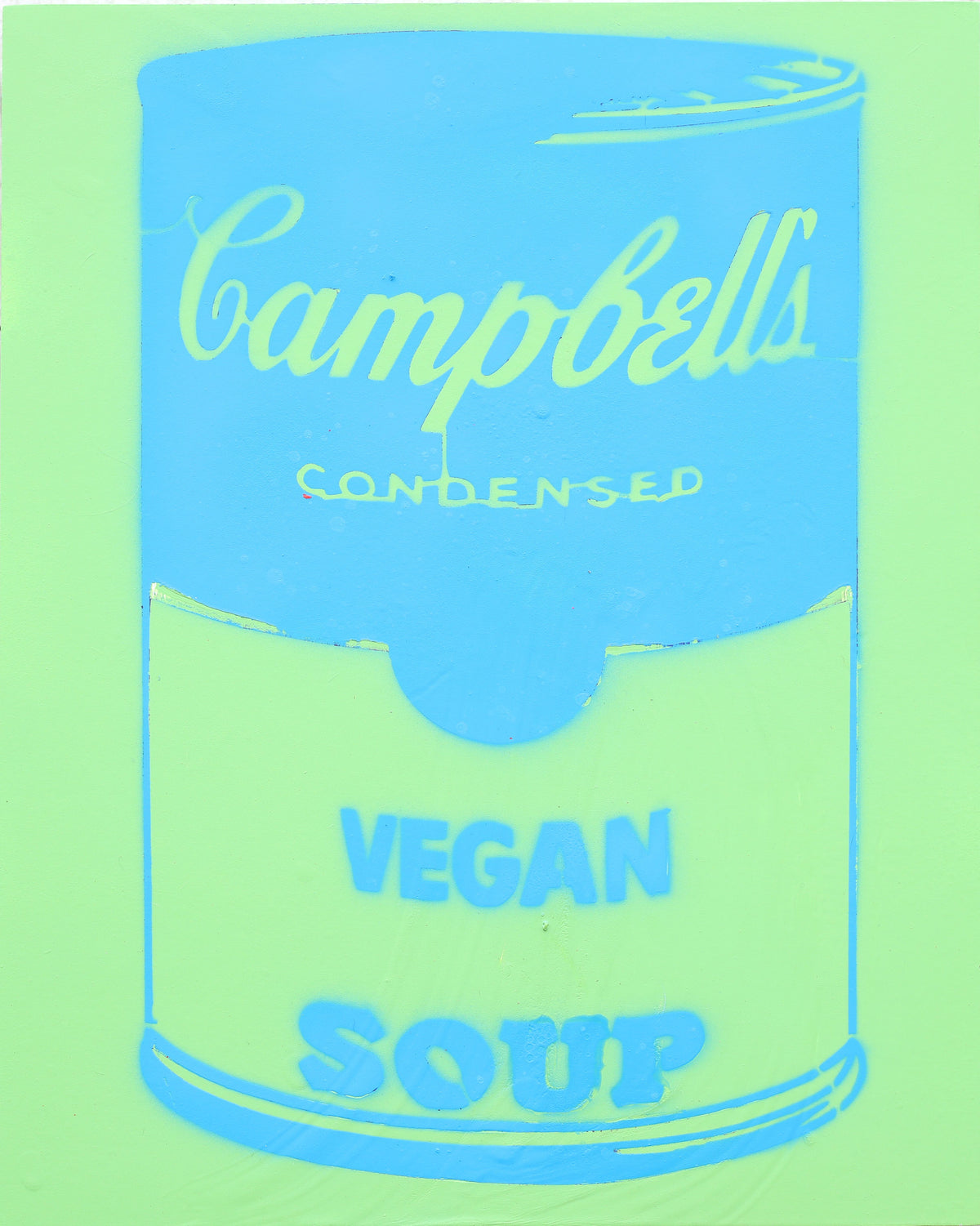 14x11 Vegan Soup Blue & Green Graffiti on Wood and Resin