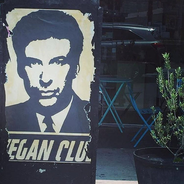 Street Art NewsPrint Poster Vegan Club featuring Alec Baldwin "Are you man enough?" Signed L3f0u