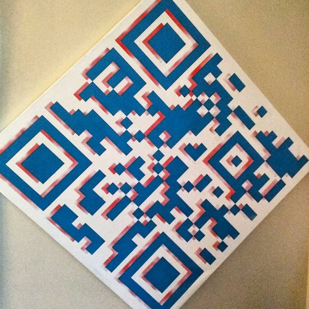 SOLD - 48x48 Origianl Artwork with QR 3D Code (actual size of pig crate) Graffiti on Canvas