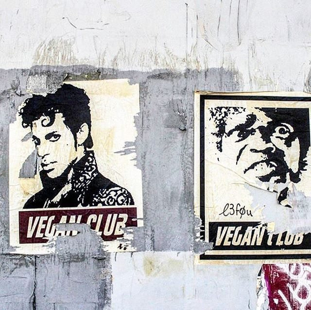 Street Art NewsPrint Poster Vegan Club featuring Samuel Jackson Signed L3f0u