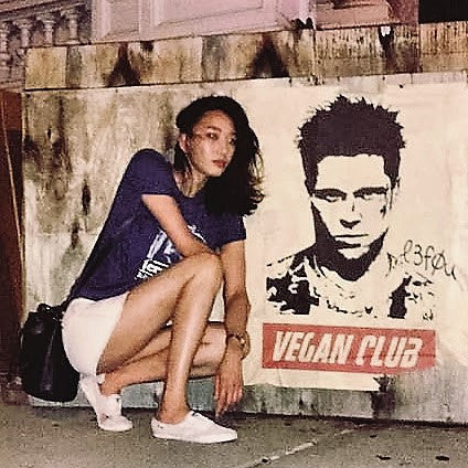 Street Art NewsPrint Poster red color Vegan Club feat. Brad Pitt Signed L3f0u @lanaleeska @poneyponeylove @gethighwithkai