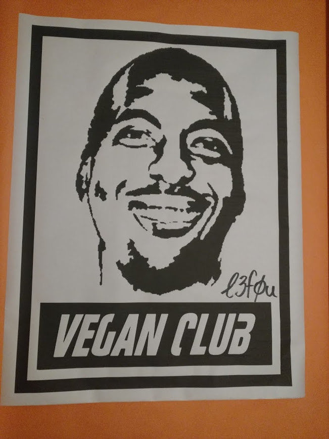 Street Art NewsPrint Poster Vegan Club featuring John Salley Signed L3f0u - pic by @chefitophoto