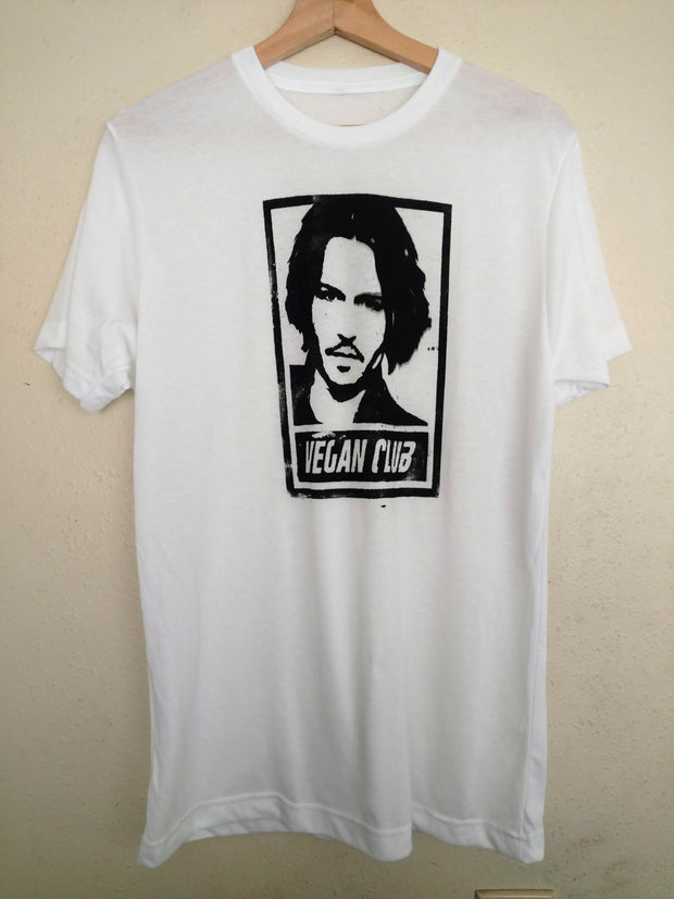 Organic Made in USA T-shirt "Vegan Club" featuring Johnny Depp Handmade by Le Fou